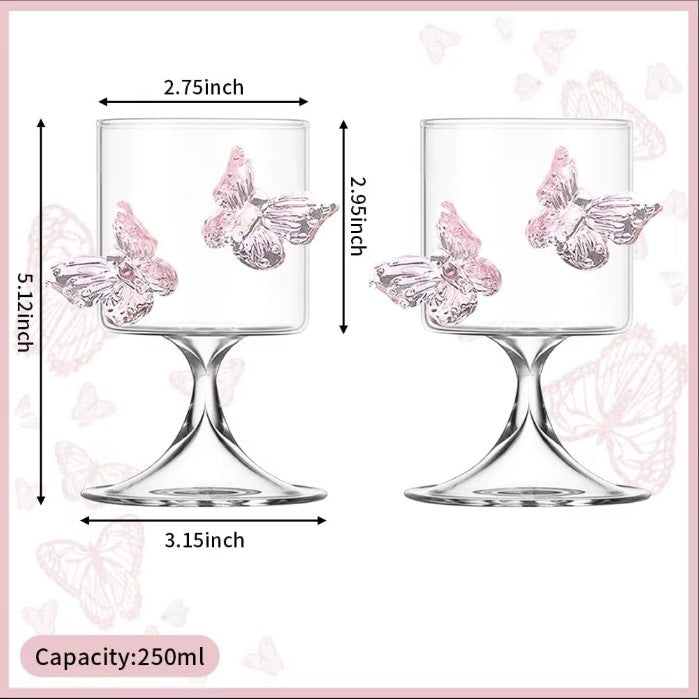 Cute Pink Butterfly Water Gin Drinking Glass