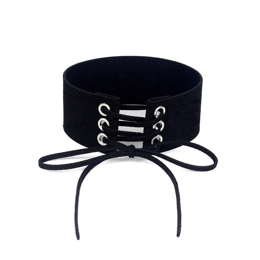 Harajuku Black Gothic Lace Up Choker Necklace