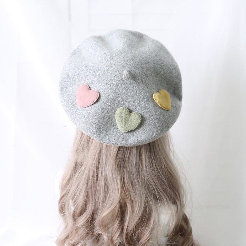 Heart Pattern Kawaii Cozy Cute Beret Hat