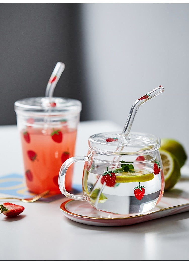 Strawberry Pattern  Cup with Matching Straw