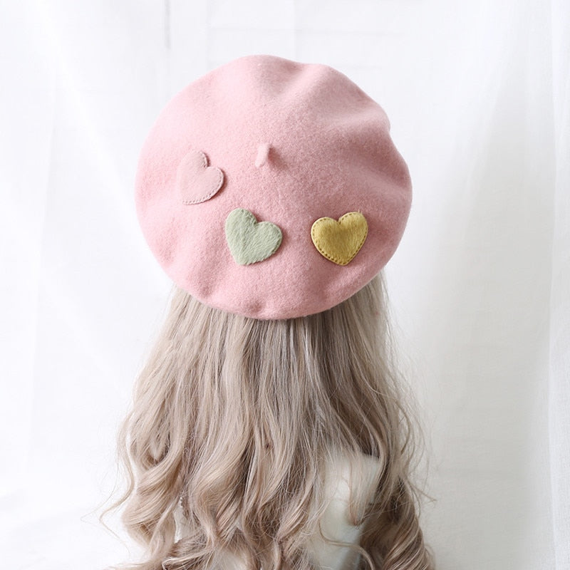 Heart Pattern Kawaii Cozy Cute Beret Hat