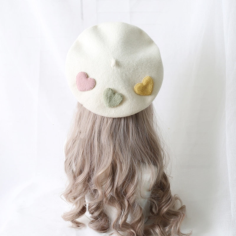 Heart Pattern Kawaii Cozy Cute Beret Hat