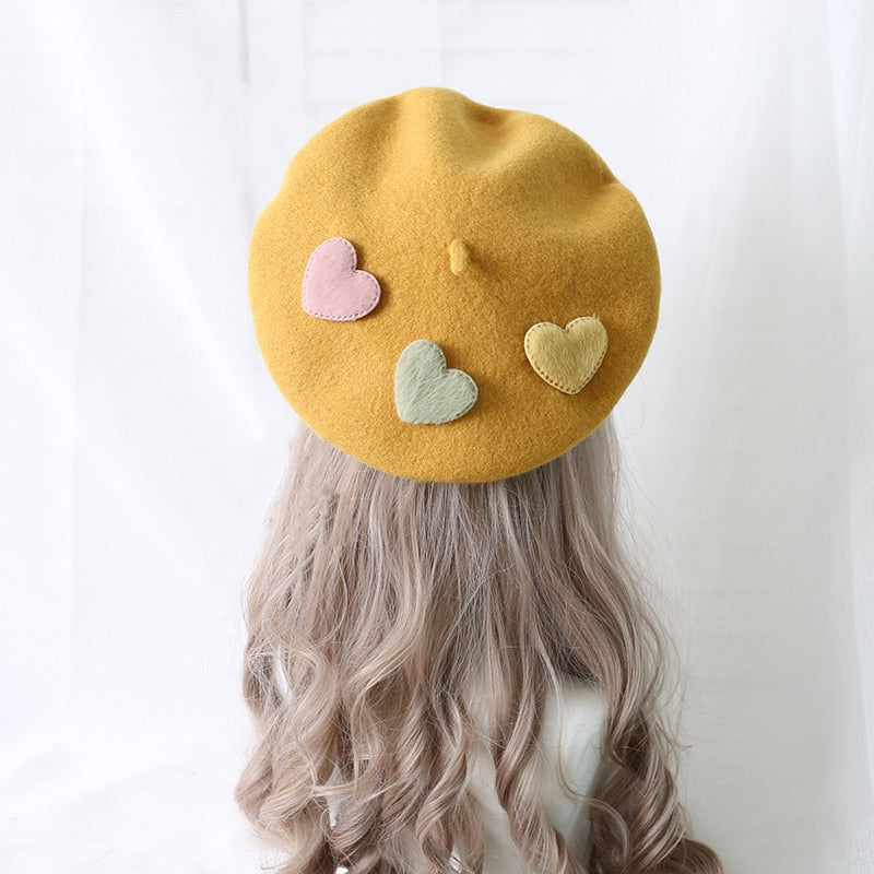 Heart Pattern Kawaii Cozy Cute Beret Hat