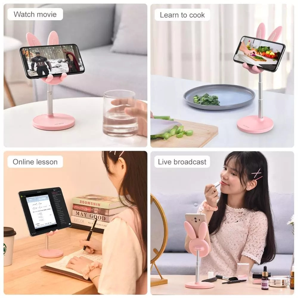 Bunny Ears Mobile Phone Holder Stand Phone iPad, Tablet (Pink or White)
