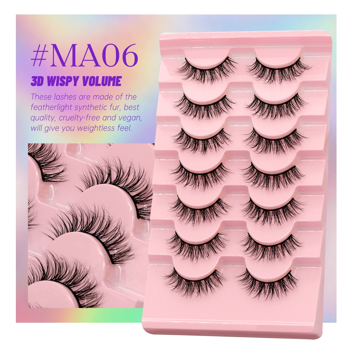 7 Pairs False Eyelashes - Natural Fluffy & Soft, Various Styles