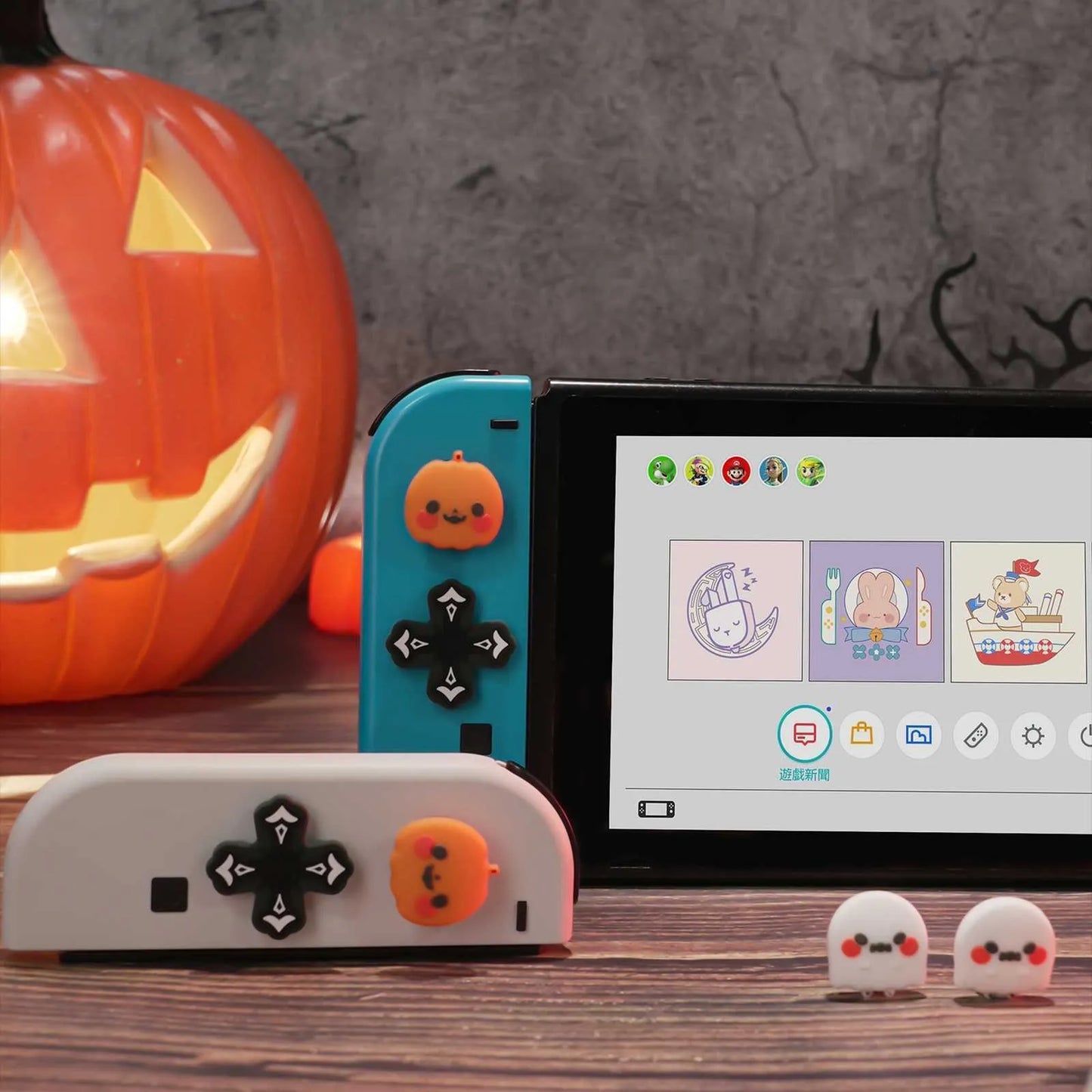 Cute & Spooky Halloween D-Pad ABXY Button Caps Luminous Thumb Grips for Nintendo Switch/Switch