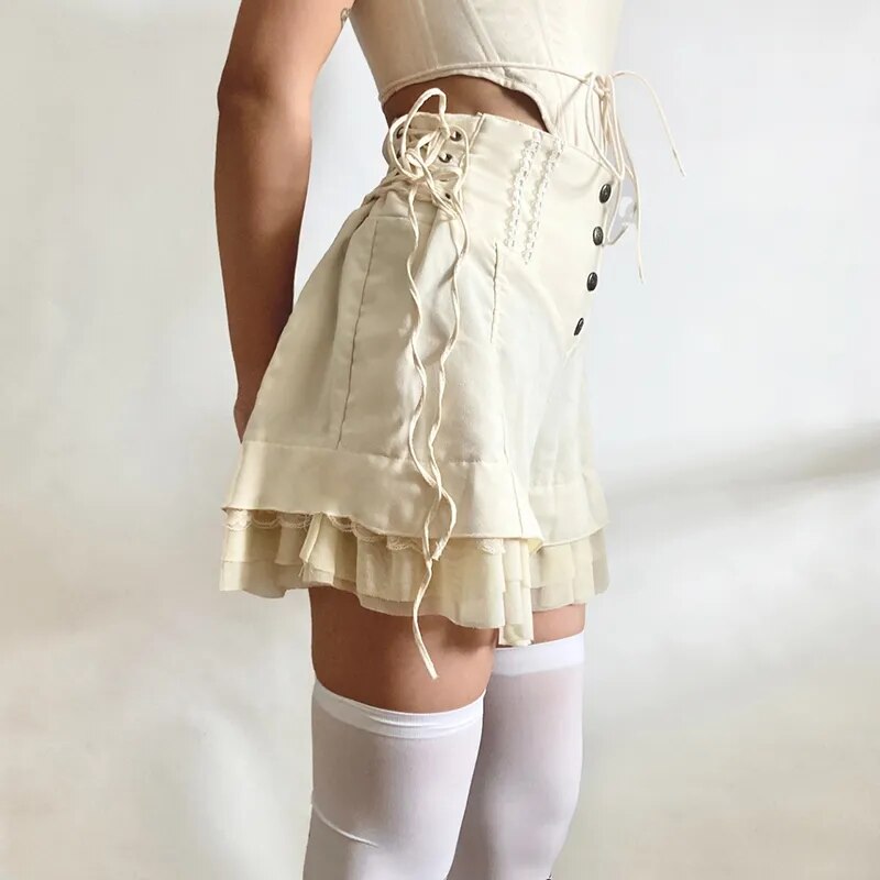 Tiered Ruffle Kawaii Cosplay Shorts in Cream