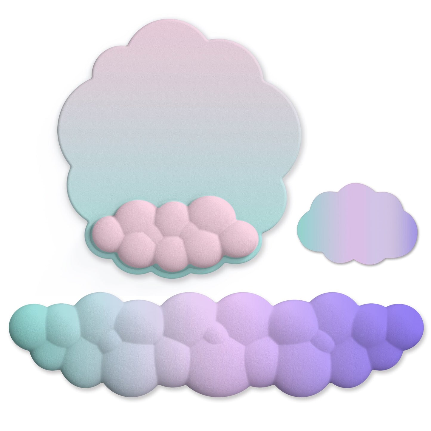 Pastel Ergonomic Cloud Ombre Keyboard Pad, Wrist Pad & Coaster Set