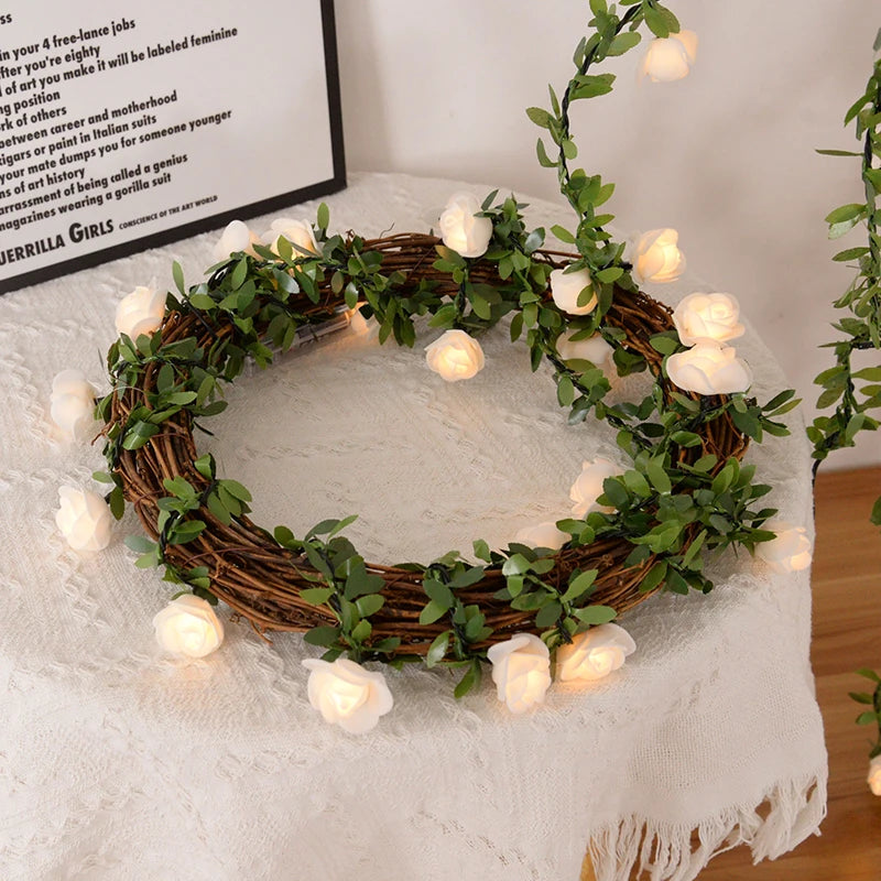 Rose flower string lights available in lengths of 1.5 to 3 meters with 10 or 20 LEDs in white