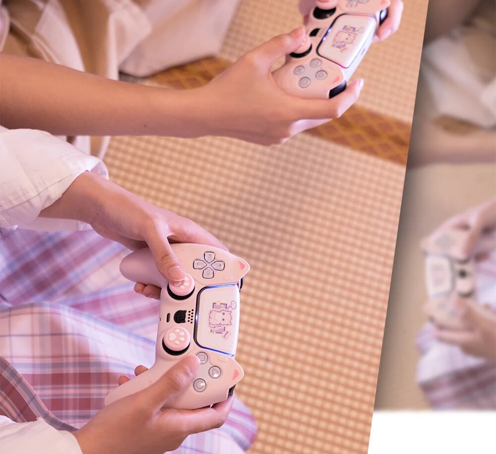Cute Kawaii Pink Cat PS5 Silicone Controller Shell Cover Case with Thumb Grips