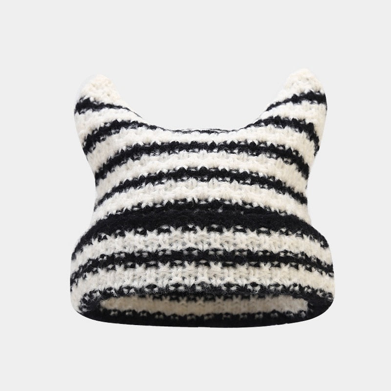 Streetwear Harajuku Beanie Little Devil Striped Cozy Knitted Hat