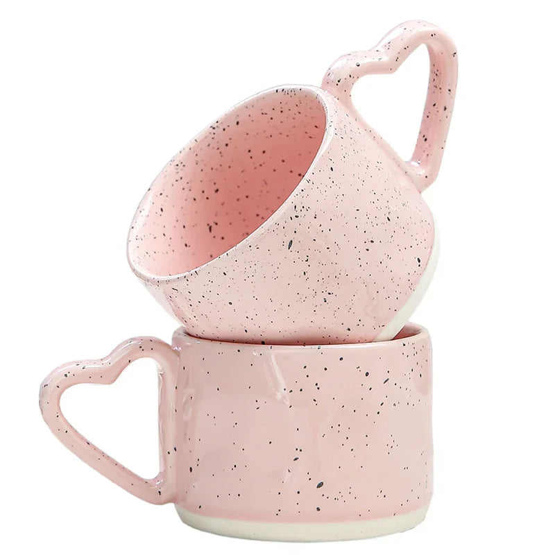 Korean Style Ceramics Coffee Mug 300ML Pink Love Heart Shape Handle