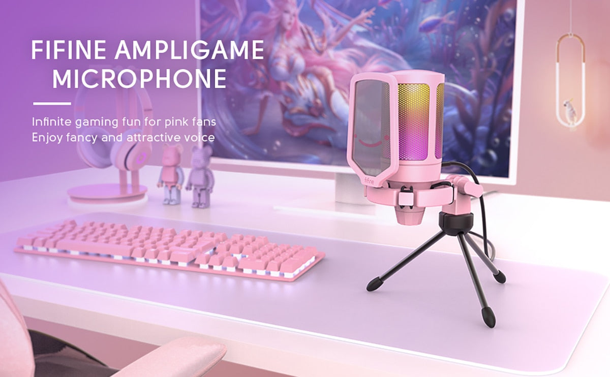 Pink Stylish USB Gaming PC Colour Changing Microphone for Streaming