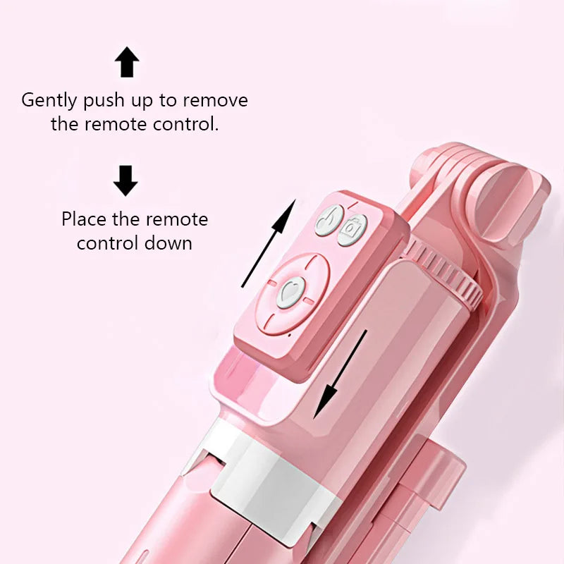 Pink Wireless Selfie Stick Stand with Light Bluetooth with Remote & Tripod