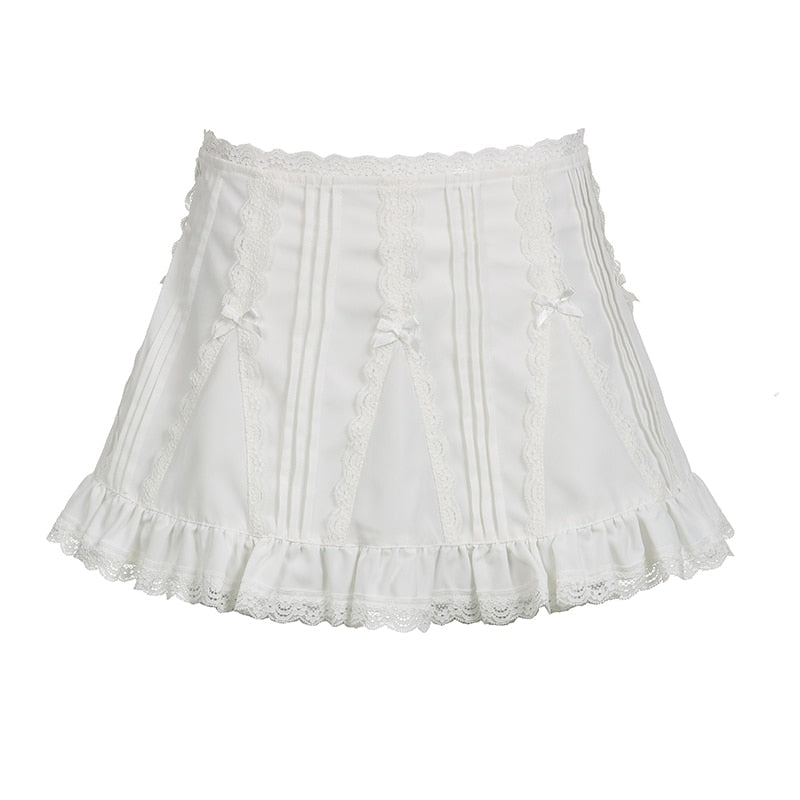 White Frill Kawaii Fairycore Bow Cute A-line Mini Skirt