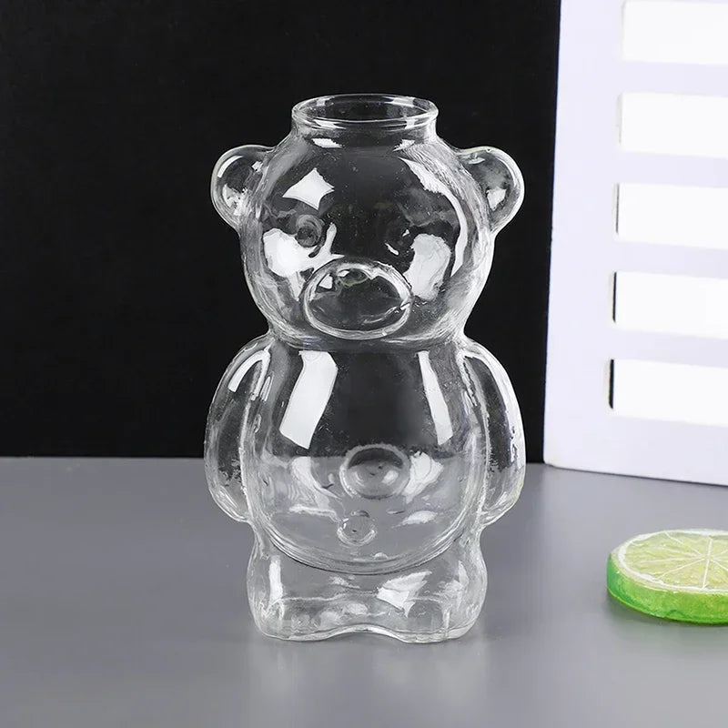 Cute Cartoon Bear Shaped Glass Cup With Straw