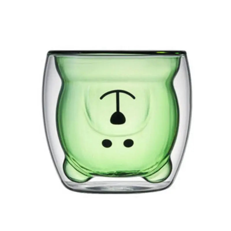 Cute Colorful Bear Double Wall Heat Resistant Glass Coffee Cup