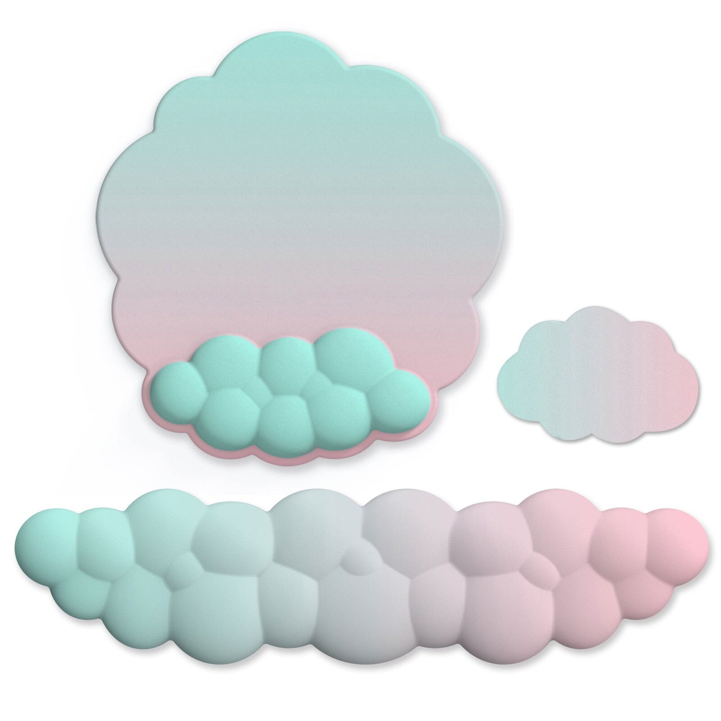 Pastel Ergonomic Cloud Ombre Keyboard Pad, Wrist Pad & Coaster Set