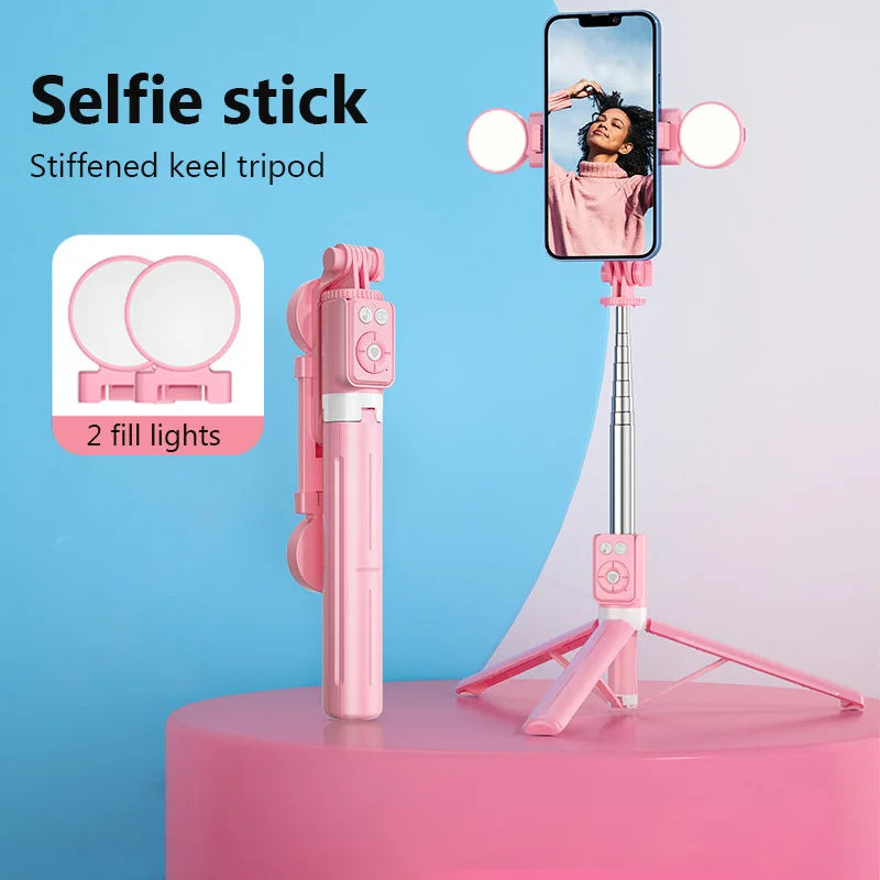 Pink Wireless Selfie Stick Stand with Light Bluetooth with Remote & Tripod
