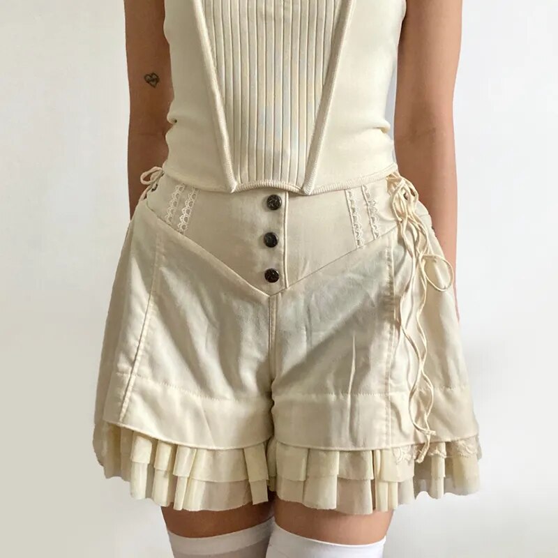 Tiered Ruffle Kawaii Cosplay Shorts in Cream