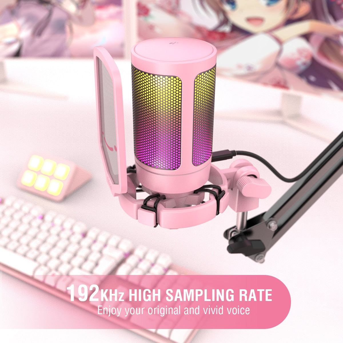 Pink Stylish USB Gaming PC Colour Changing Microphone for Streaming