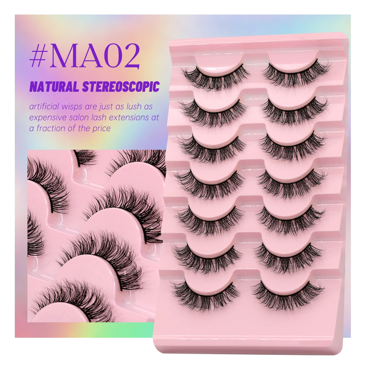 7 Pairs False Eyelashes - Natural Fluffy & Soft, Various Styles