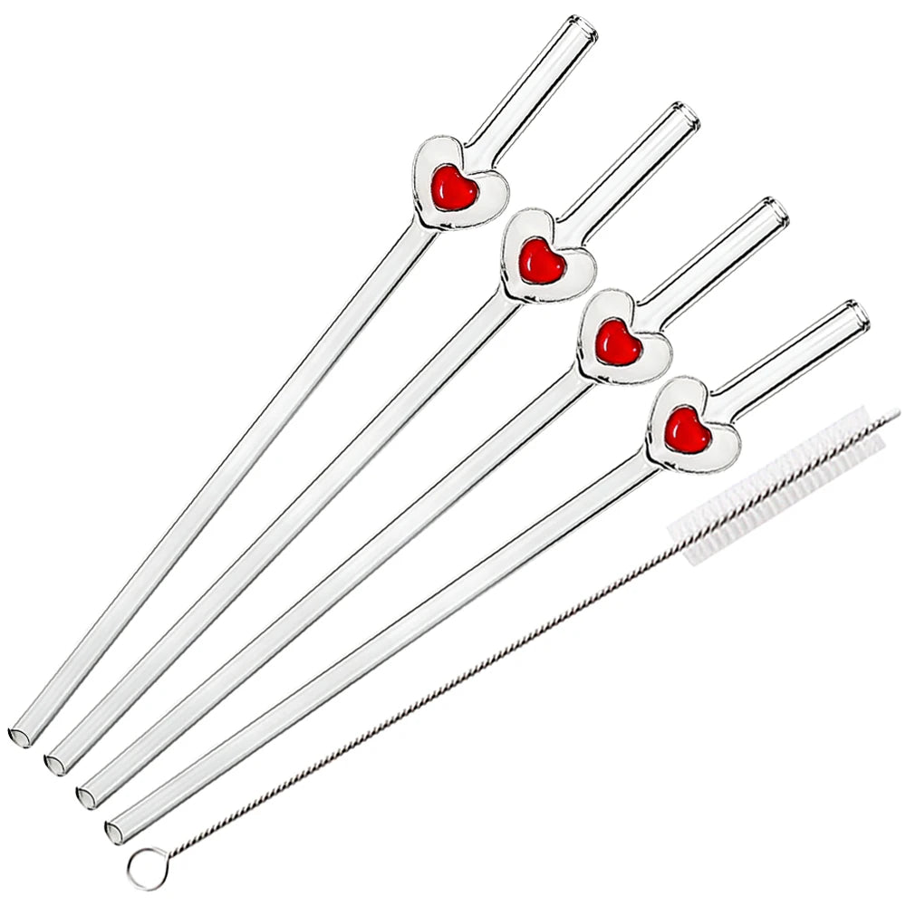 4Pcs Reusable Heart Straws Glass Straws