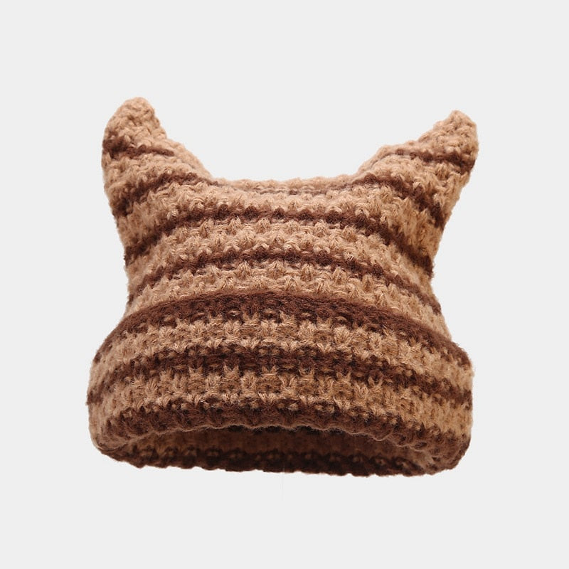Streetwear Harajuku Beanie Little Devil Striped Cozy Knitted Hat