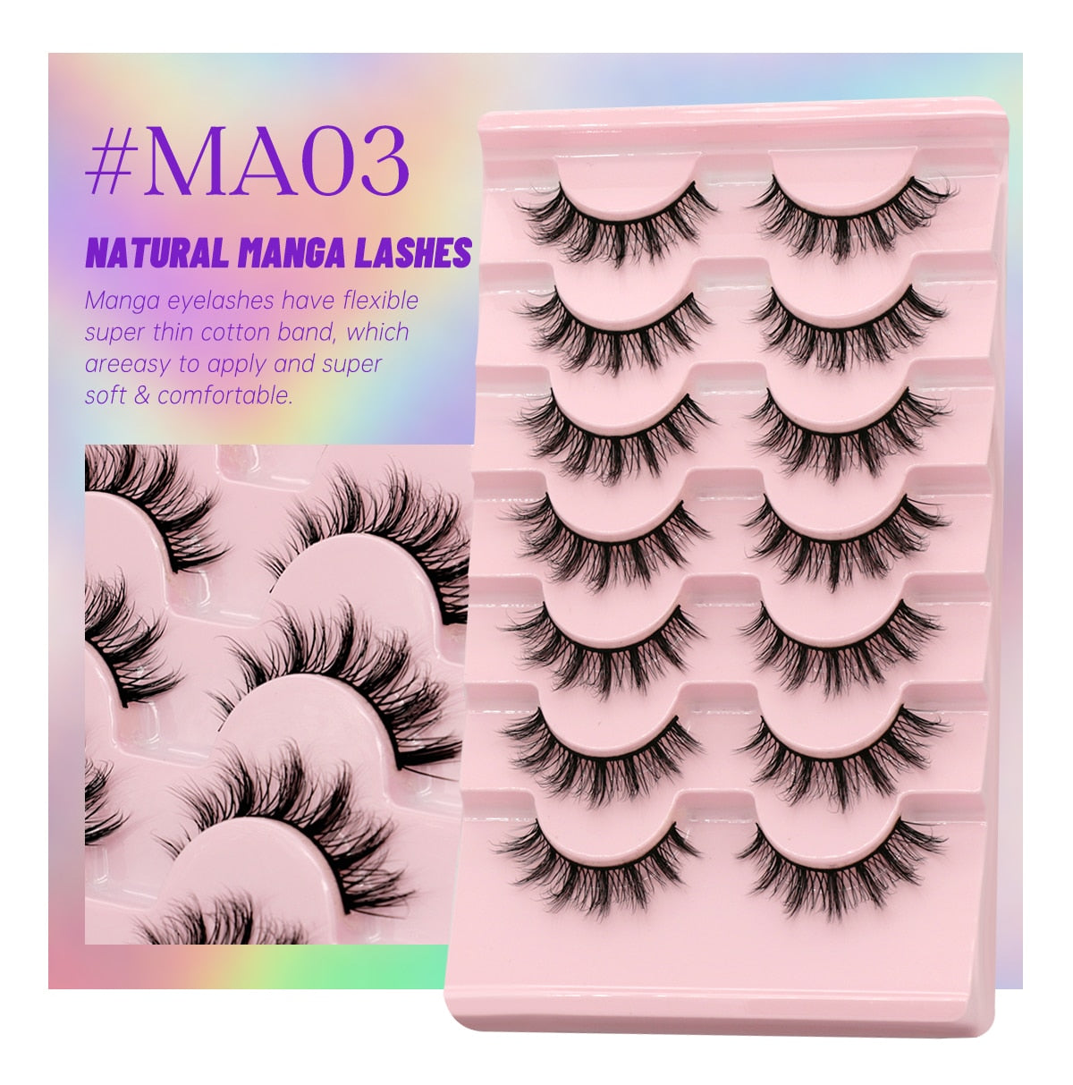 7 Pairs False Eyelashes - Natural Fluffy & Soft, Various Styles