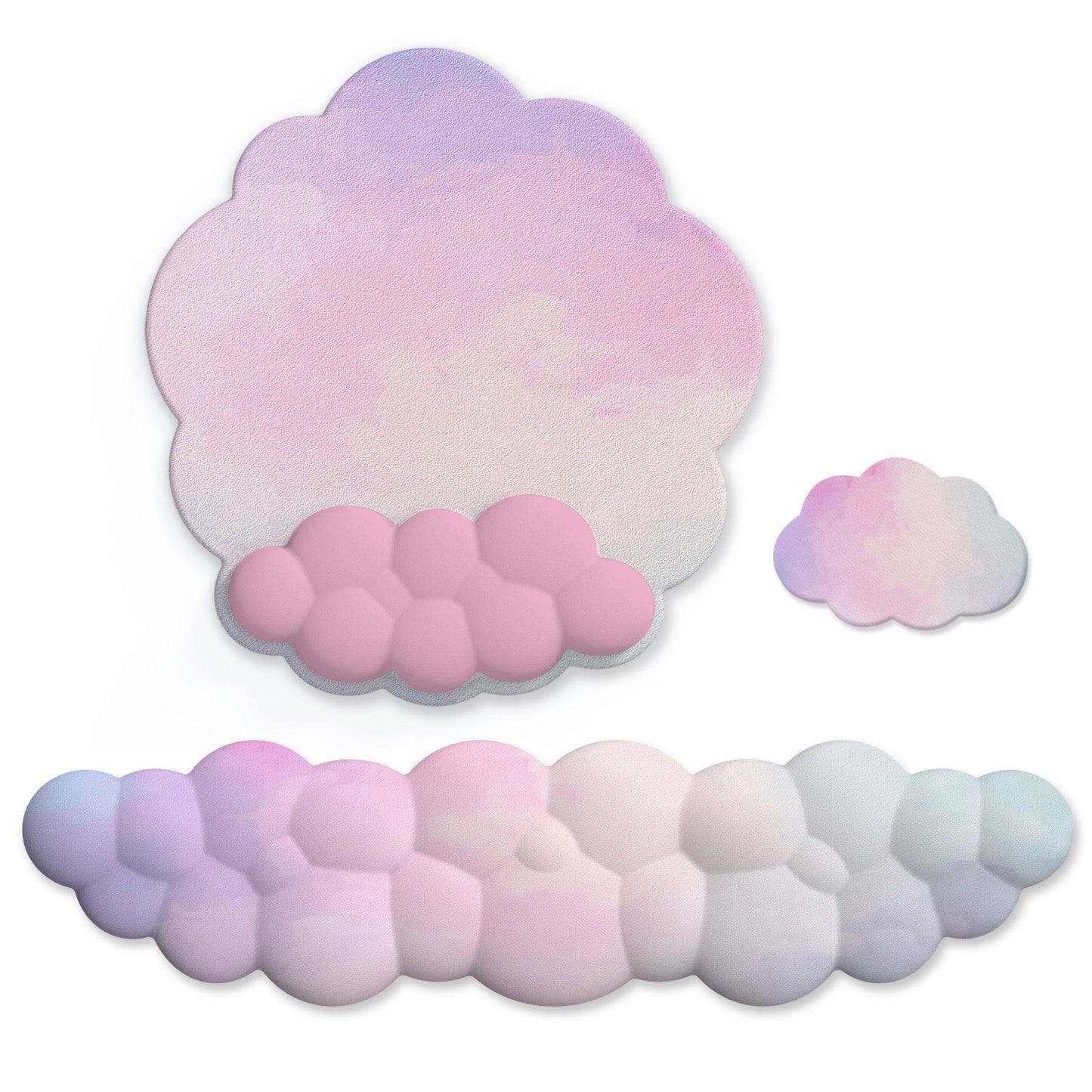 Pastel Ergonomic Cloud Ombre Keyboard Pad, Wrist Pad & Coaster Set