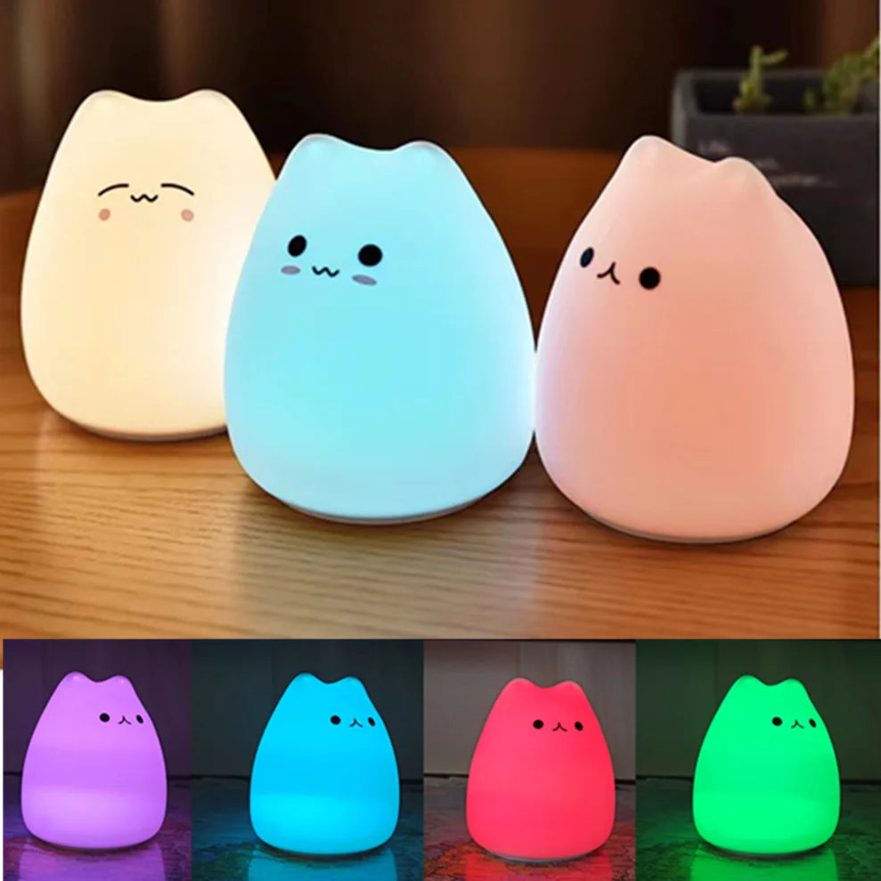 Cute Cat Kawaii Cozy LED Colour Changing Night Lamp Touch Sensor