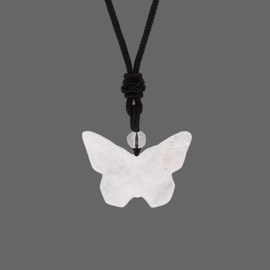 Natural Stone Butterfly Skull Crystal Necklace