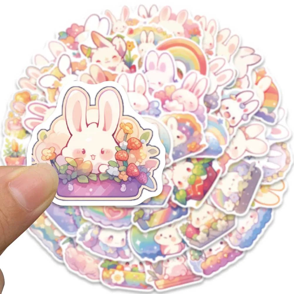 50pcs Cute Cartoon Rainbow Rabbit Stickers