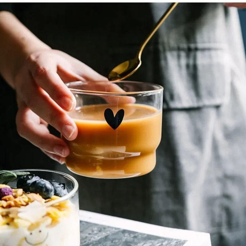 300ml Black Heart Smiley Face Glass Coffee Cup Heat Resistant Mug