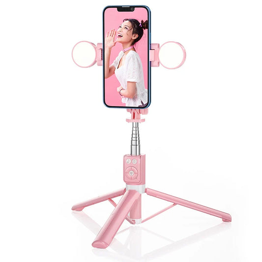 Pink Wireless Selfie Stick Stand with Light Bluetooth with Remote & Tripod