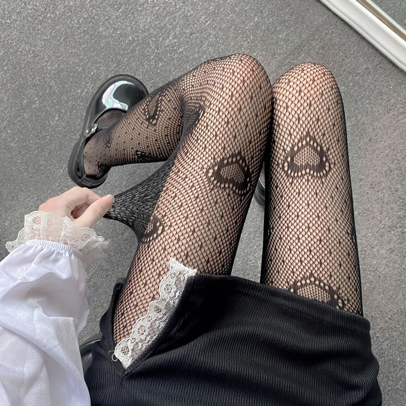 Cute Black Lolita Heart Tights Stockings