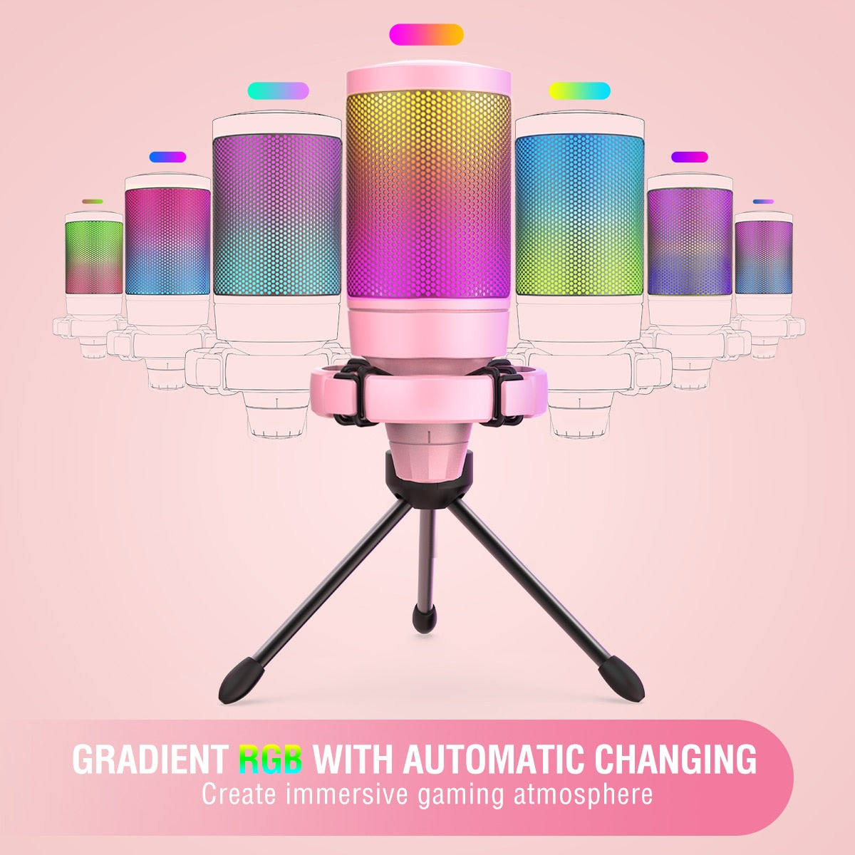 Pink Stylish USB Gaming PC Colour Changing Microphone for Streaming