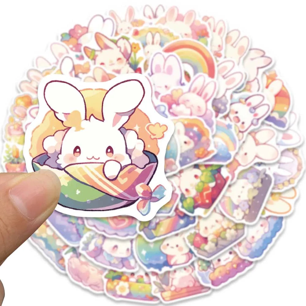 50pcs Cute Cartoon Rainbow Rabbit Stickers