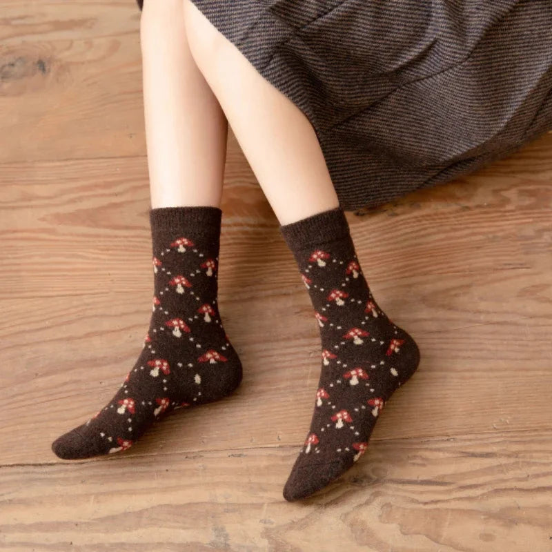 Cosy Autumn Mushroom Casual Cute Tube Socks