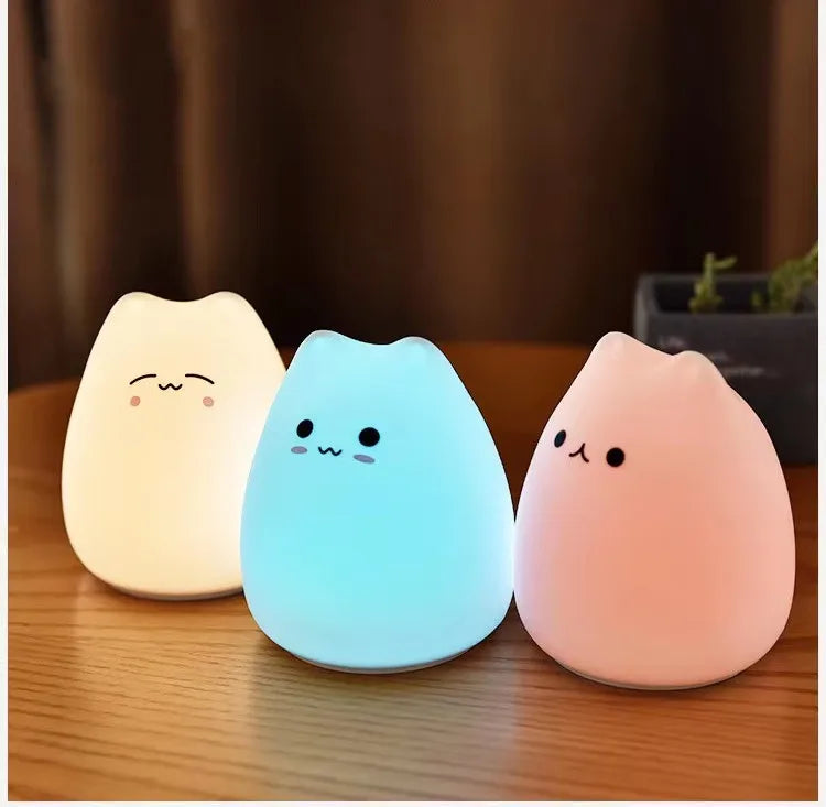 Cute Cat Kawaii Cozy LED Colour Changing Night Lamp Touch Sensor