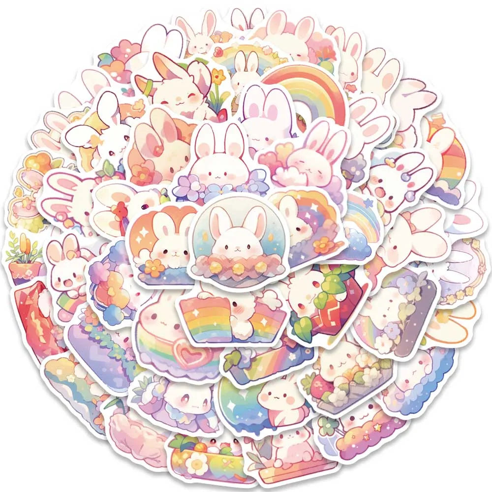 50pcs Cute Cartoon Rainbow Rabbit Stickers