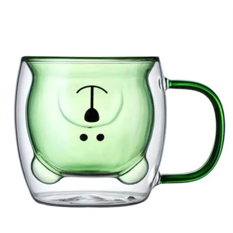 Cute Colorful Bear Double Wall Heat Resistant Glass Coffee Cup