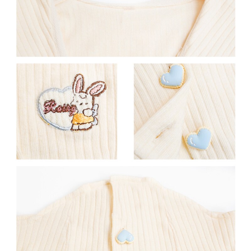 Cozy Blue & Cream Cute Bear Knitted Kawaii Skirt, Top & Cardigan- 3pcs (Separate)