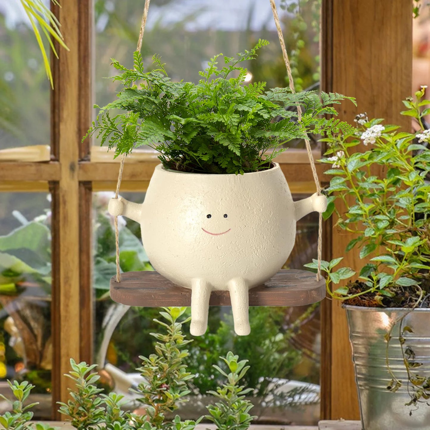Plant Pot on Swing Cute Smiling Face Hanging Planter
