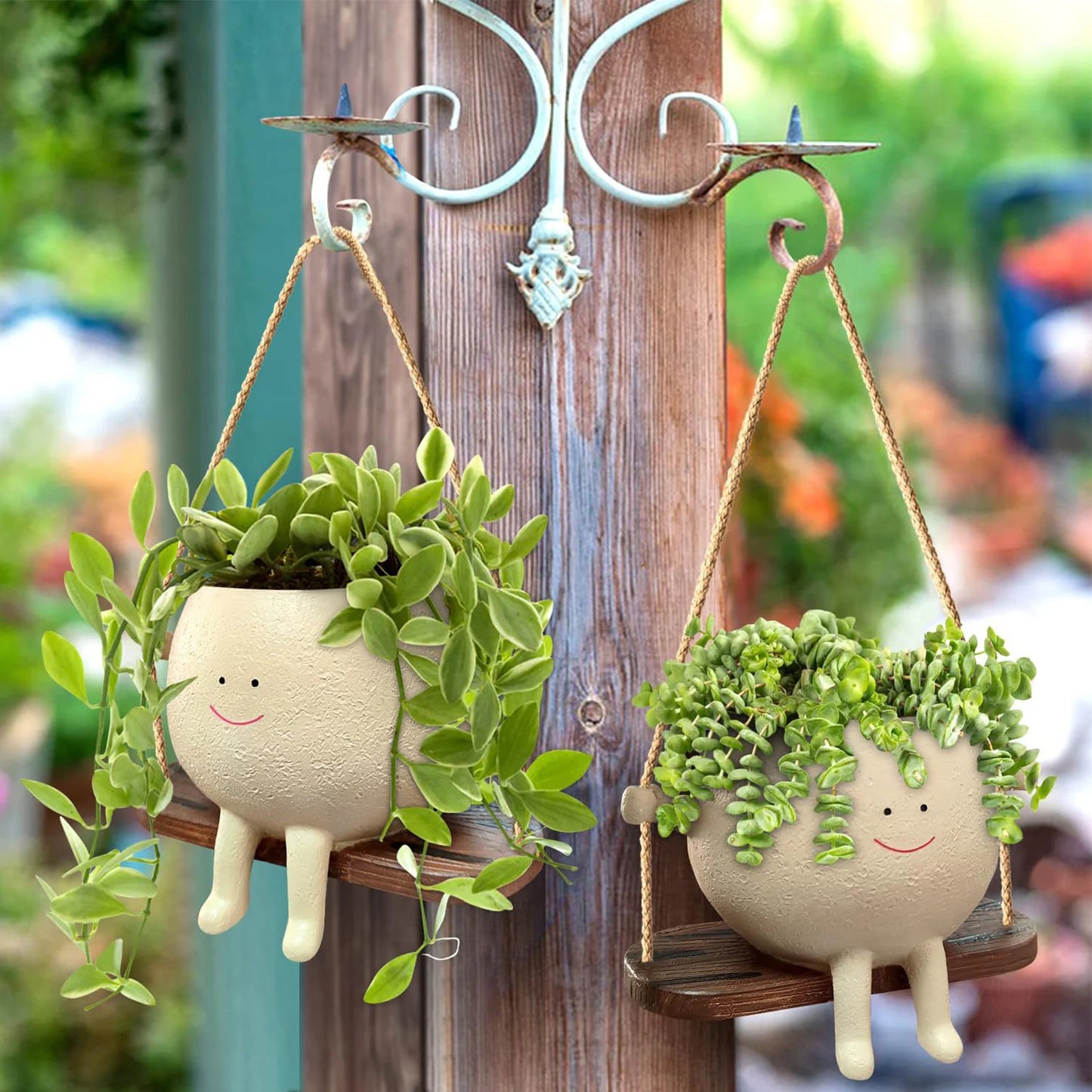 Plant Pot on Swing Cute Smiling Face Hanging Planter