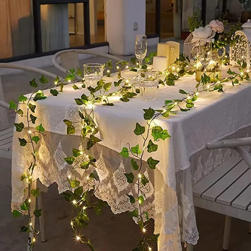 Cozy Lighting 2 Meter Fake Green Leaf Ivy Vine with LED String Lights for Gaming Set Up