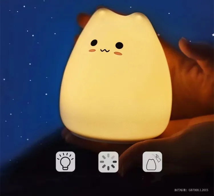 Cute Cat Kawaii Cozy LED Colour Changing Night Lamp Touch Sensor
