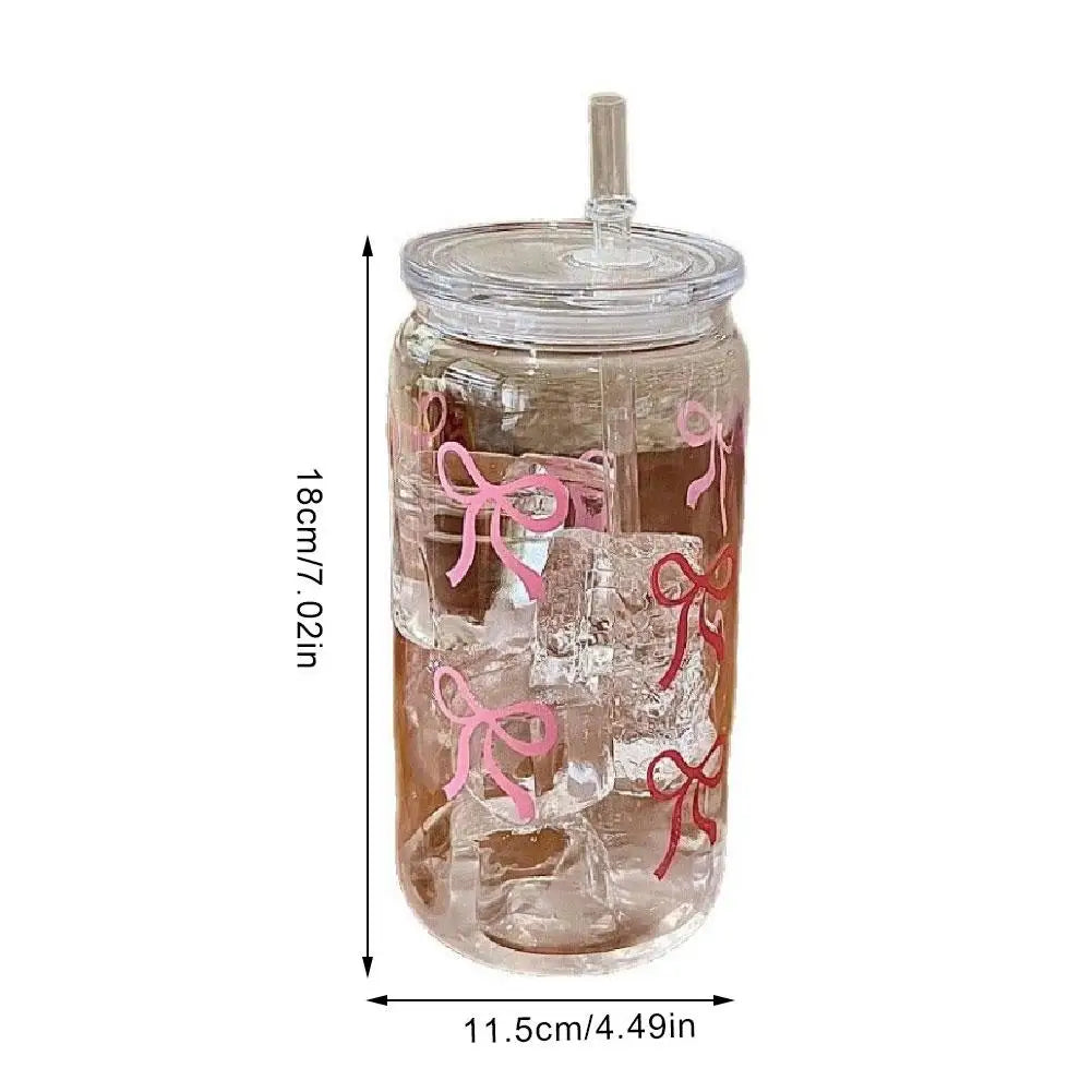 Pink Bow Plastic Iced Coffee Drinks Cup With Lid & Straw