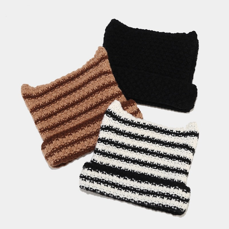 Streetwear Harajuku Beanie Little Devil Striped Cozy Knitted Hat