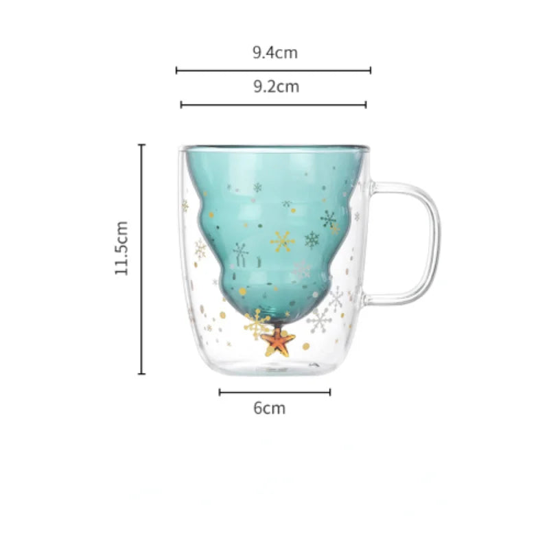 Christmas Tree Transparent Double Heat Resistant Cup Mug